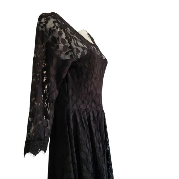 Free People Lace Mesh Black Dress S4 Black Whimsy Goth Witchcore Dark Fairy - Picture 5 of 11